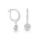 Round Diamond Drop with Halo Earrings, 14K White Gold