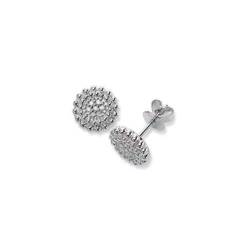 Small Pave Diamond Cluster Stud Earrings, 14K White Gold