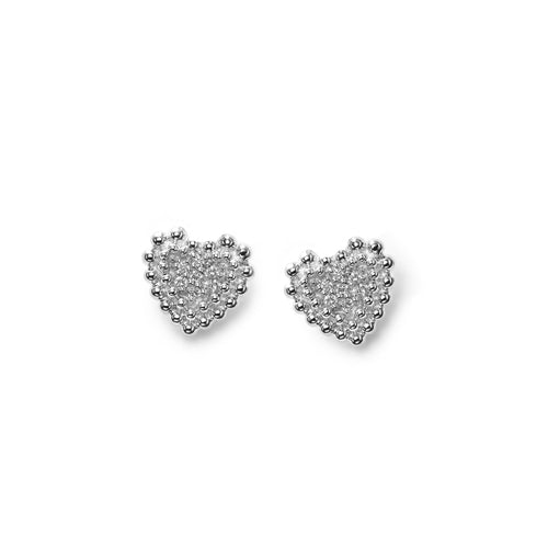 Pavé Diamond Heart Stud Earrings, 14K White Gold