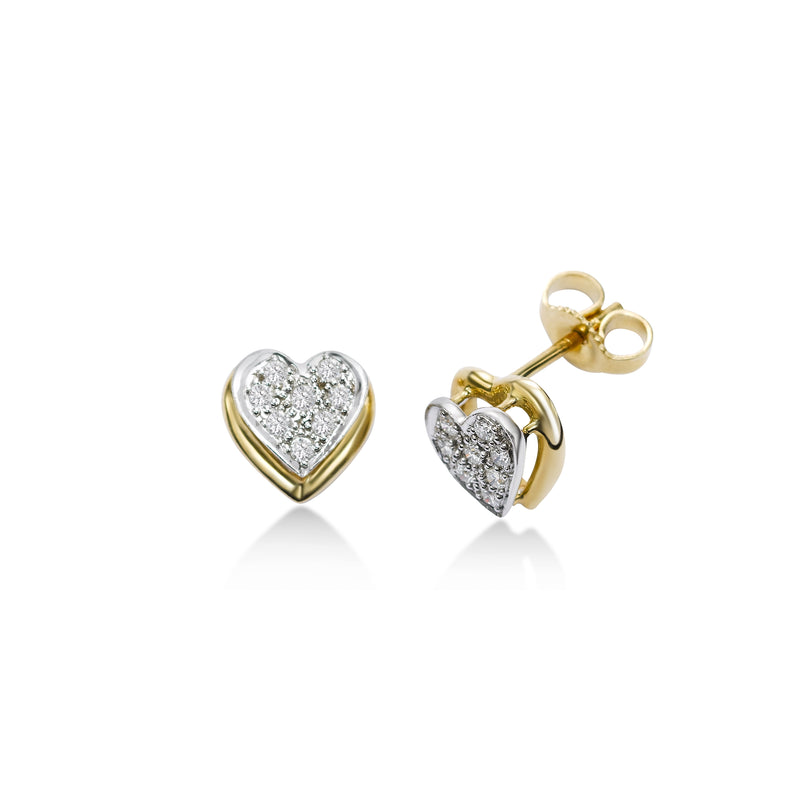 Pavé Diamond Floating Heart Stud Earrings, 14 Karat Gold