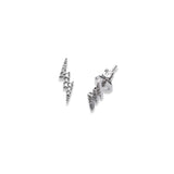 Small Pavé Diamond Lightning Earrings, 14K White Gold