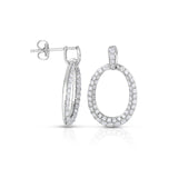 Oval Pavé Diamond Dangle Earrings, 14K White Gold