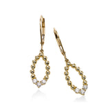 Oval Bead and Diamond Drop Earrings, 14K Yellow Gold
