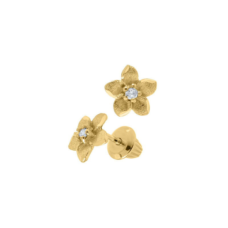 Child's Flower Earrings with Diamond Accent, 14K Yellow Gold