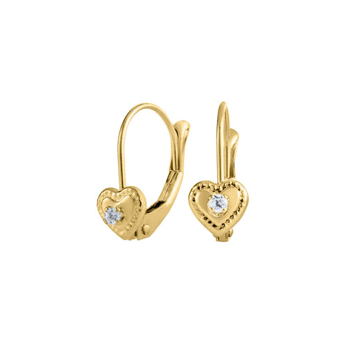Baby's Heart Leverback Earrings, 14K Yellow Gold