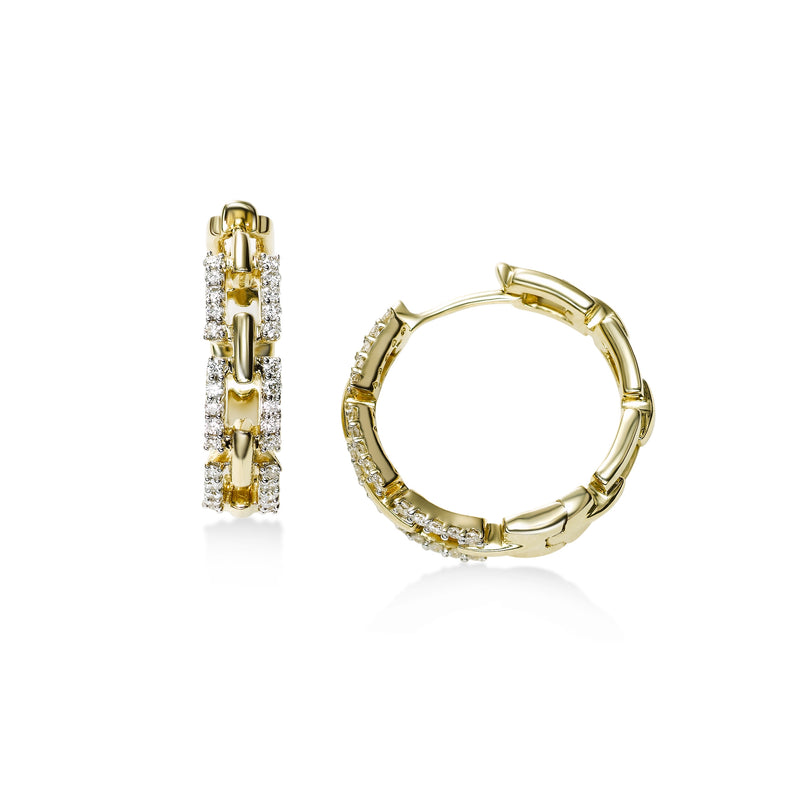 Open Link Diamond Hoop Earrings, 14K Yellow Gold