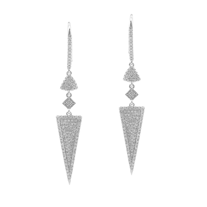 Geometric Pavé Diamond Dangle Earrings, 14K White Gold