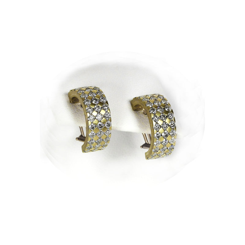 Quilted Diamond Half Hoop Earrings, 14K Yellow Gold