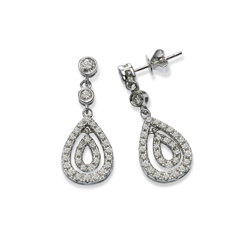 Pear Shape Nested Diamond Dangle Earrings, 14K White Gold