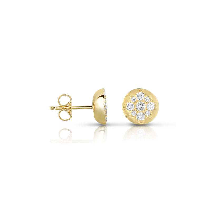 Matte Finish Diamond Design Stud Earrings, 14K Yellow Gold