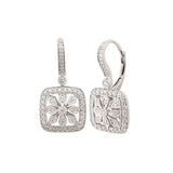 Framed Flower Diamond Drop Earrings, 14K White Gold