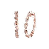 Gentle Twist Design Diamond Hoop Earrings, 1 Inch, 14K Rose Gold