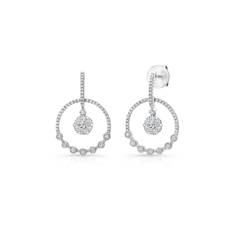 Open Circle Diamond Dangle Earrings, 14K White Gold