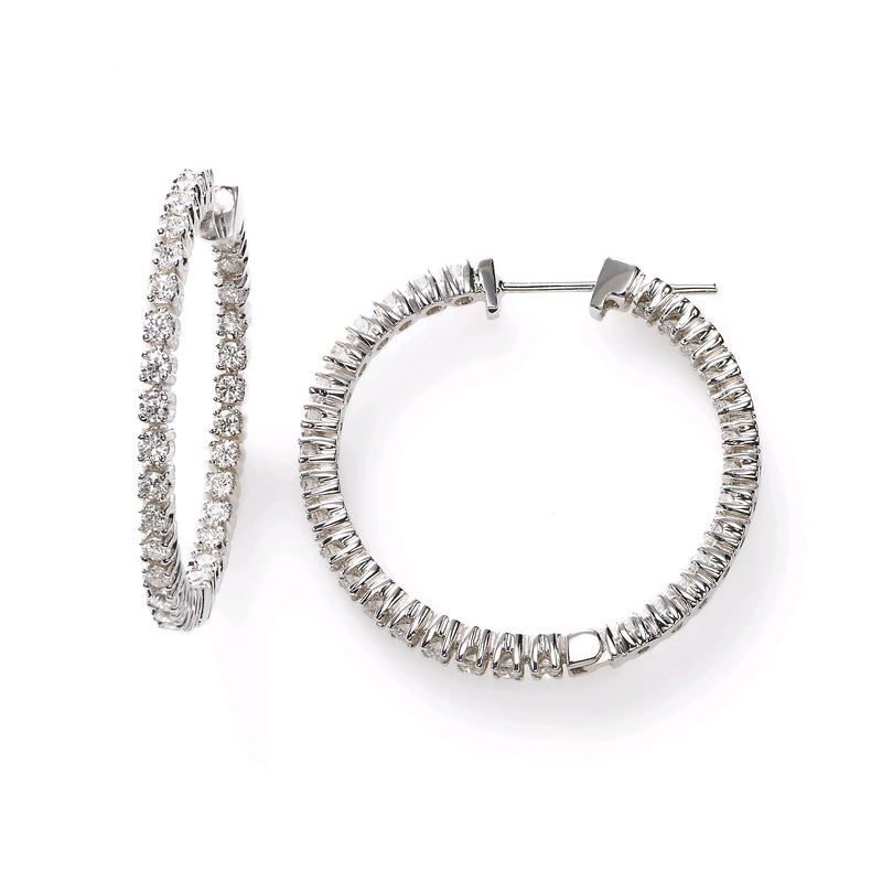 In-and-Out Diamond Hoops, 1.15 Inches, 1.73 Carats, 14K White Gold