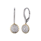 Two Tone Pavé Diamond Drop Earrings, 14 Karat Gold