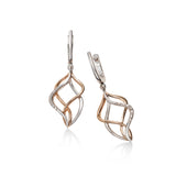 Two Tone Open Design Drop Earrings with Diamonds, 14 Karat Gold
