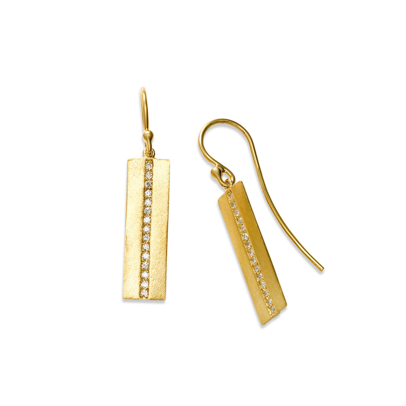 Diamond Bar Drop Earrings, 14K Yellow Gold