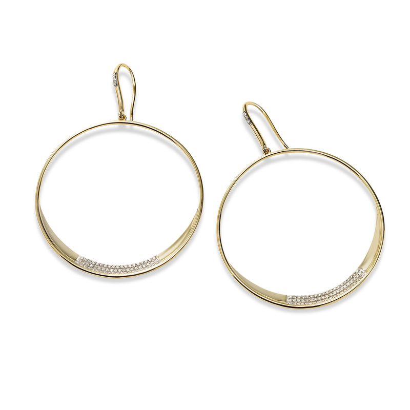 Diamond Hoop Dangle Earrings, 18K Yellow Gold