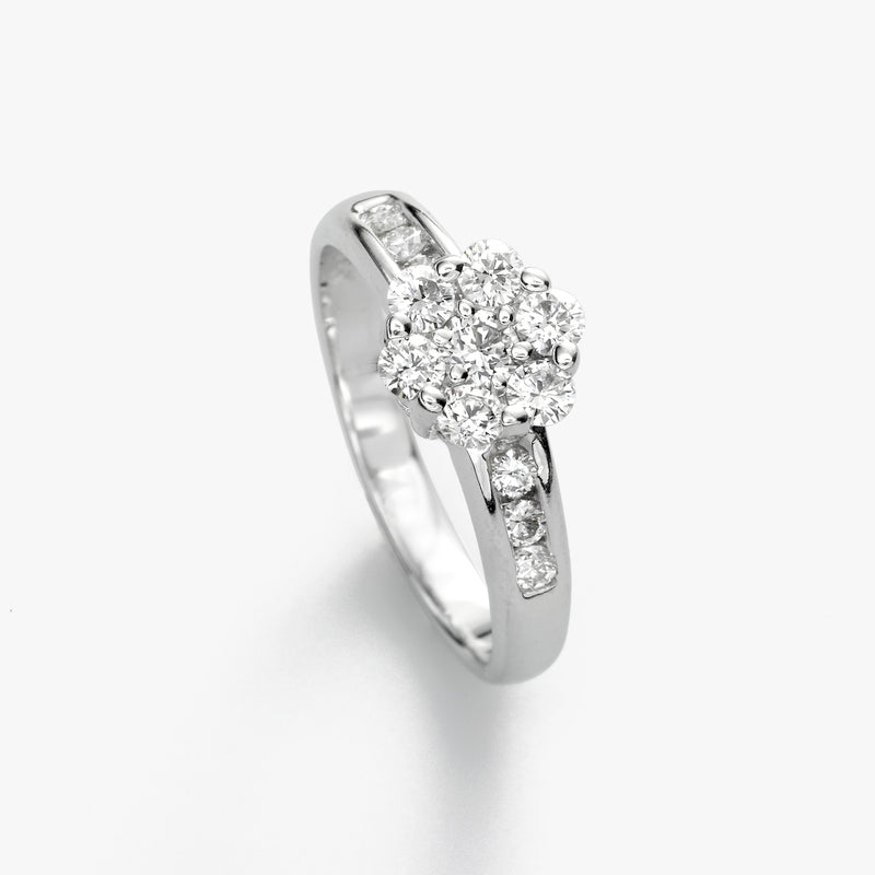 Diamond Cluster Ring, 14K White Gold