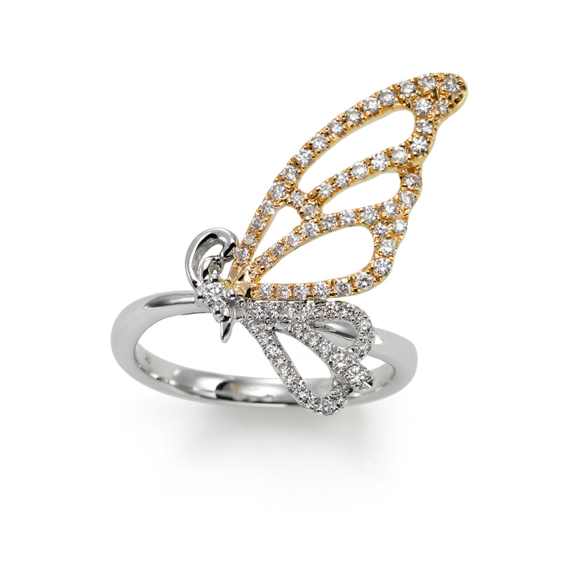 Diamond Pave Butterfly Ring, 14K Gold