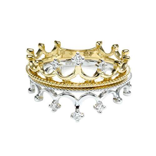 Crown Shape Ring With Diamonds, 14K Yellow Gold