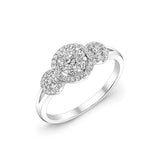 Three Diamond Cluster Ring with Halo, 14K White Gold