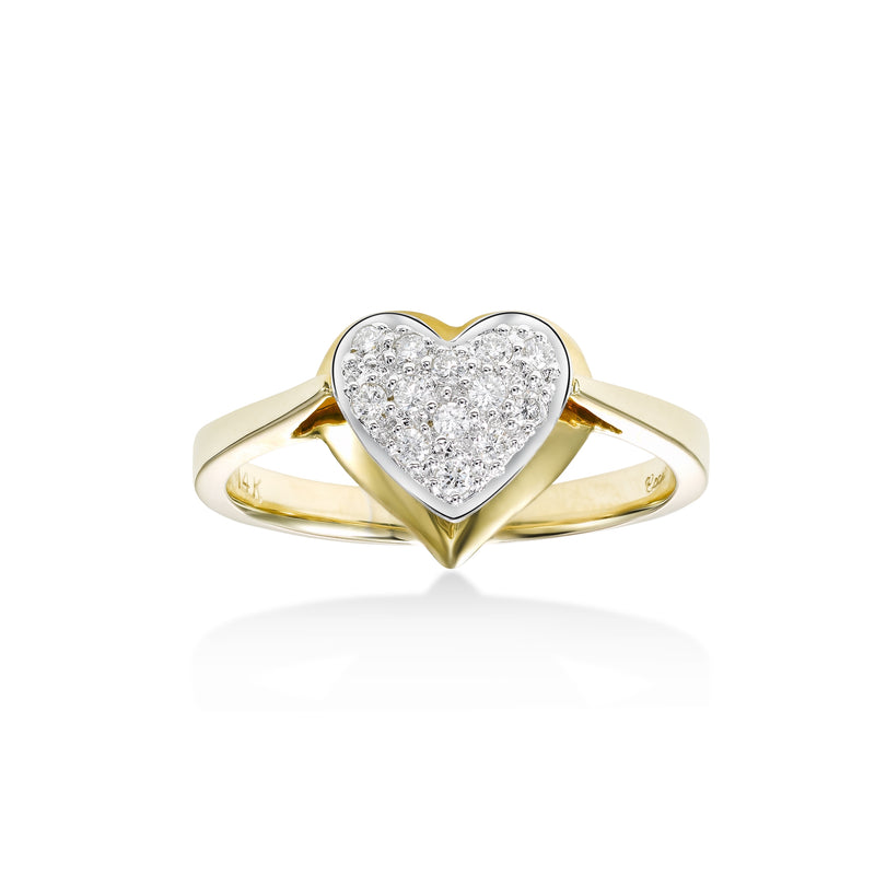 Pavé Diamond Floating Heart Ring, 14 Karat Gold