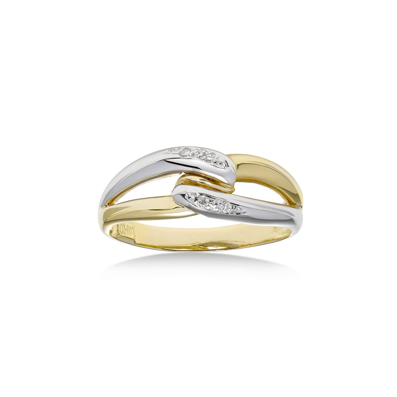 Two Tone Interlocking Loops Diamond Ring, 18 Karat Gold