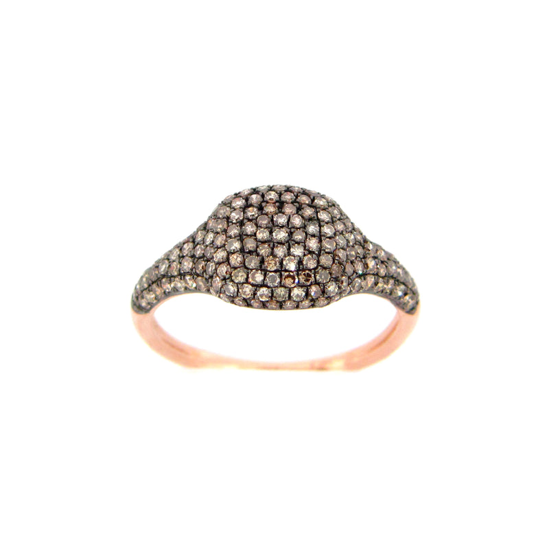 Pavé Brown Diamond Signet Style Ring, 14K Rose Gold