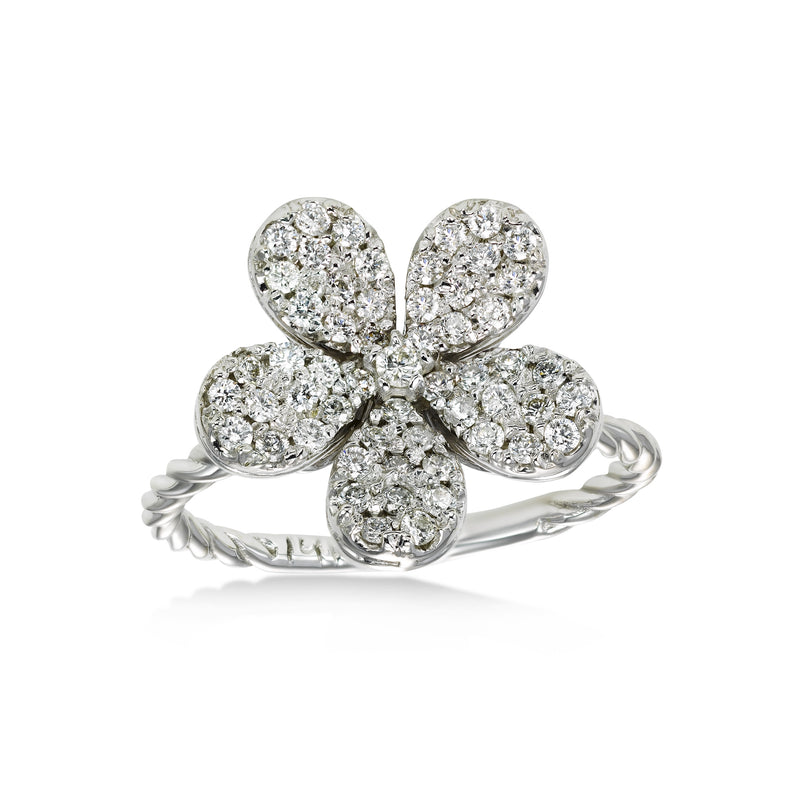 Pavé Diamond Flower Ring, 14K White Gold