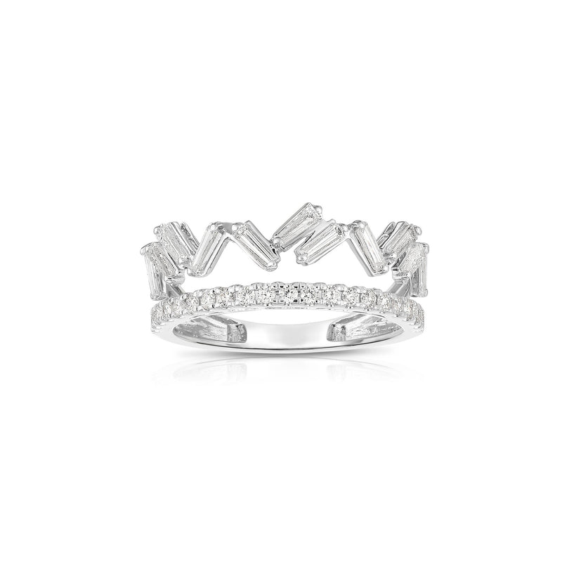 Crown Motif Diamond Ring, 14K White Gold