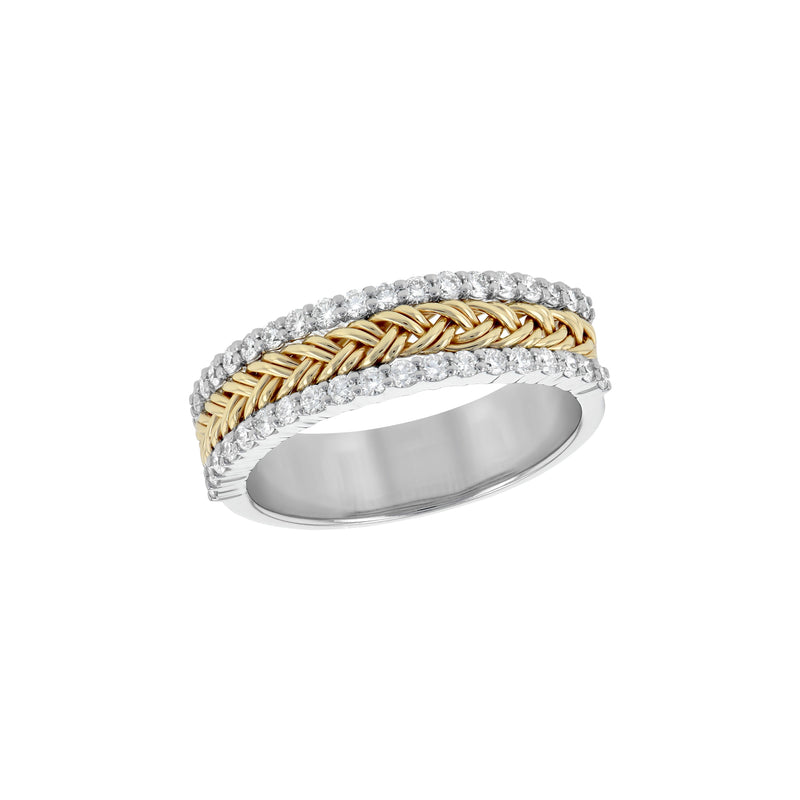 Two Tone Braided Diamond Ring, 14 Karat Gold