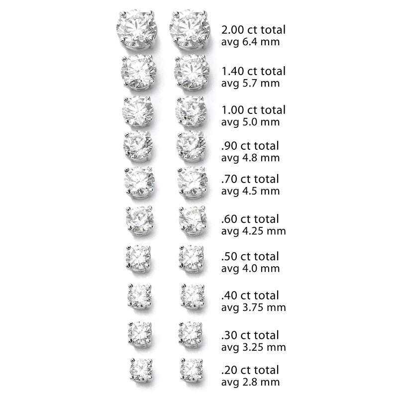 Three Prong Diamond Stud Earrings, .60 Carat total, H/I/J-SI2, 14K White Gold