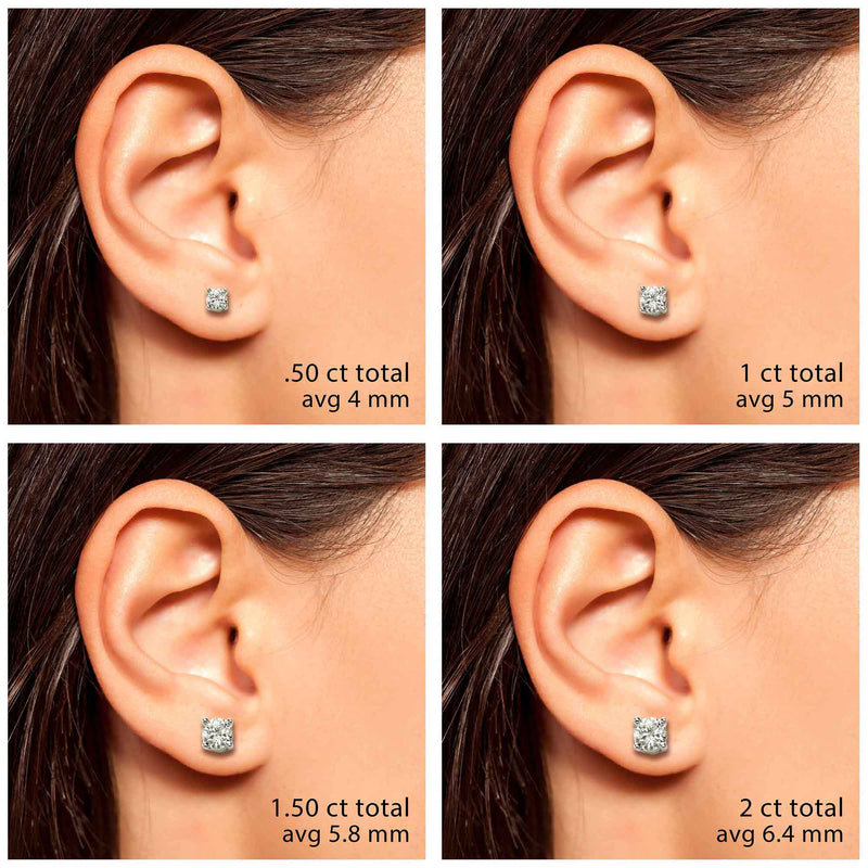 Diamond Stud Earrings, 2.05 Carats Total, J-SI2, 14K White Gold