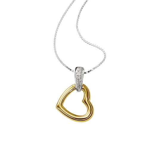 Kids' Open Heart Pendant, 14k Yellow and White Gold