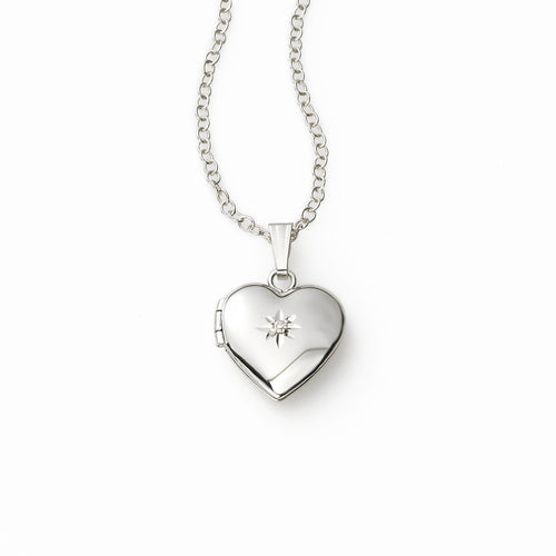 Diamond Tween Size Heart Charm Bracelet, Silver with 14K, 6.75 Inches