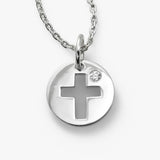 Cross Pendant With Diamond, Sterling Silver