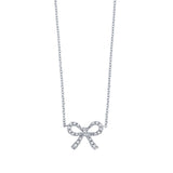 Diamond Bow Necklace, .10 Carat, 14K White Gold, 16 Inches