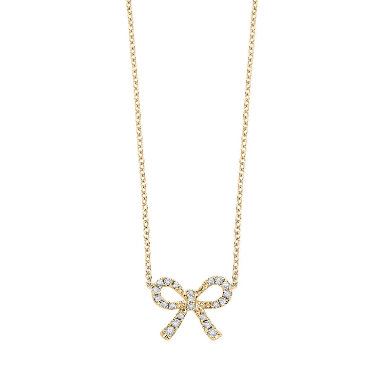 Diamond Bow Necklace, .10 Carat, 14K Yellow Gold, 16 Inches