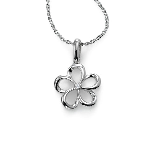 Flower Pendant with Diamond Accent, Sterling Silver