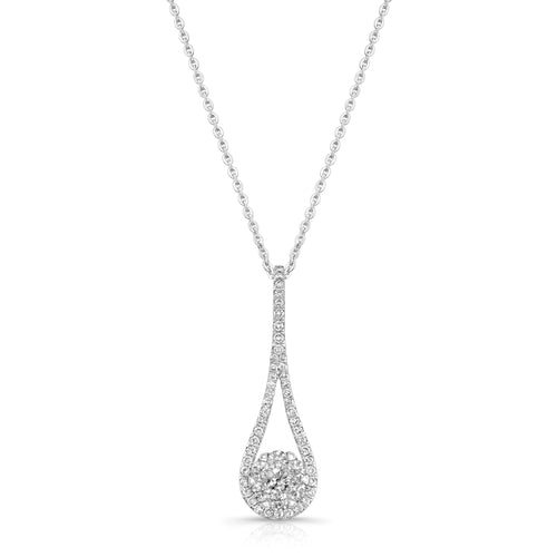 Elongated Drop and Diamond Cluster Pendant, 14K White Gold