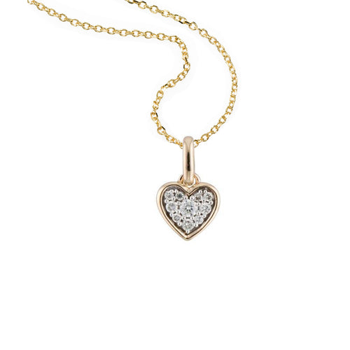 Petite Pavé Diamond Heart Pendant, 14K Yellow Gold