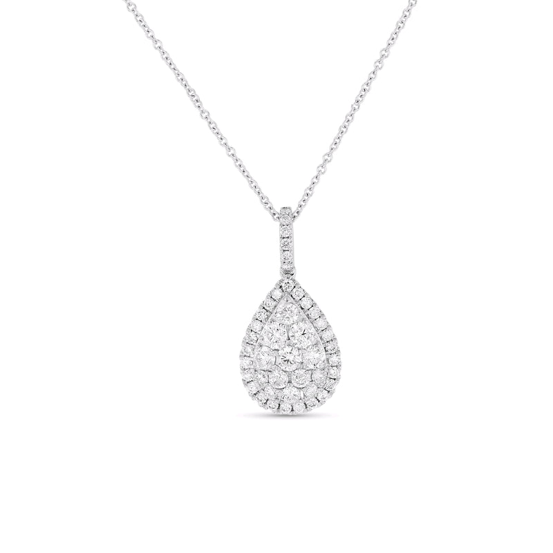 Pear Shaped Diamond Pendant with Halo, 18K White Gold
