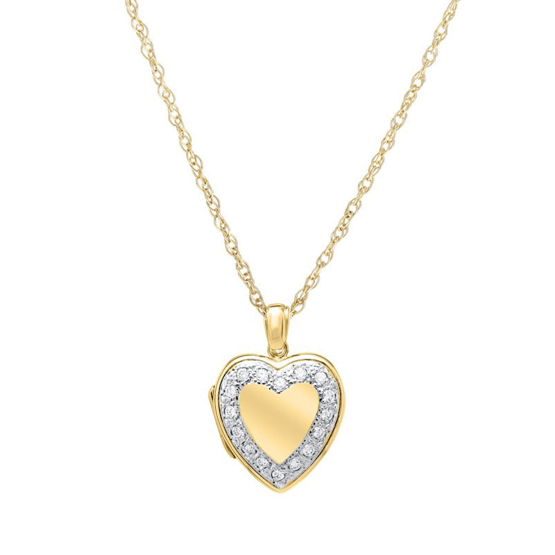 Diamond Framed Heart Locket, 14K Yellow Gold
