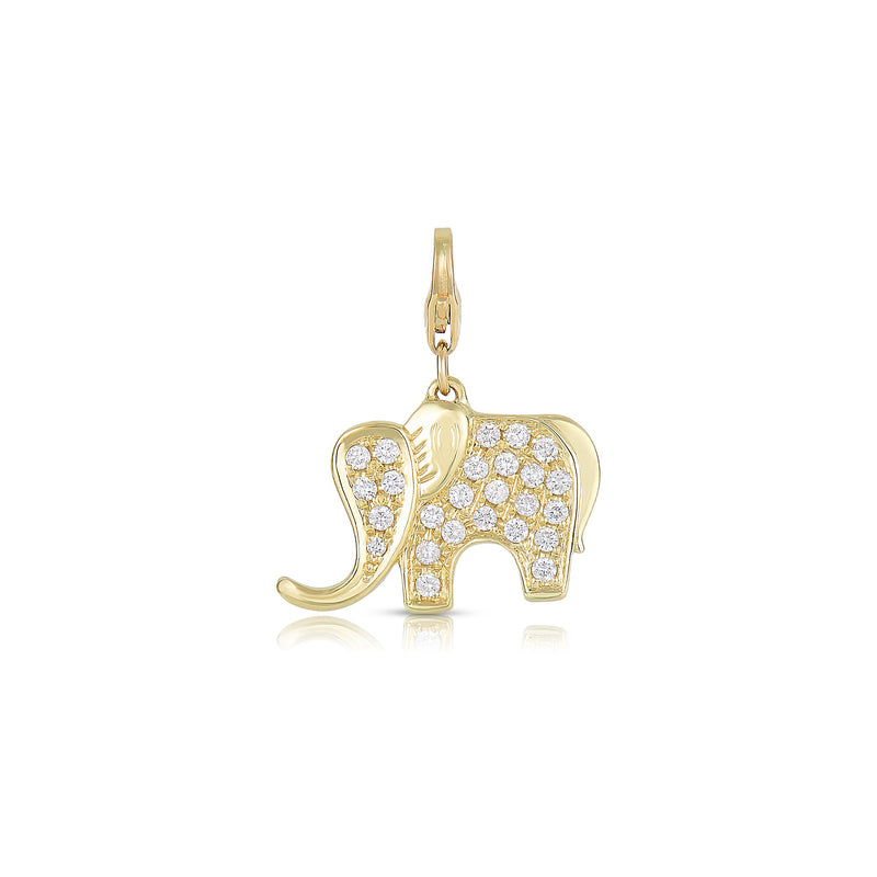 Diamond Elephant Charm, 14K Yellow Gold