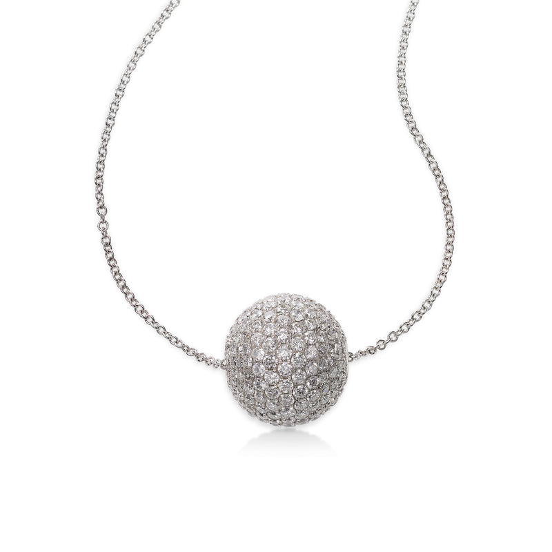Pavé Diamond Ball Necklace, 18K White Gold