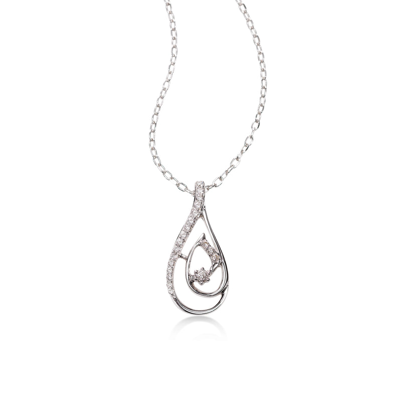 Open Drop Design Diamond Pendant, 14K White Gold