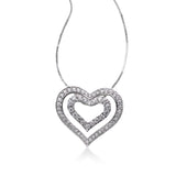 Diamond Nested Heart Pendant, 14K White Gold