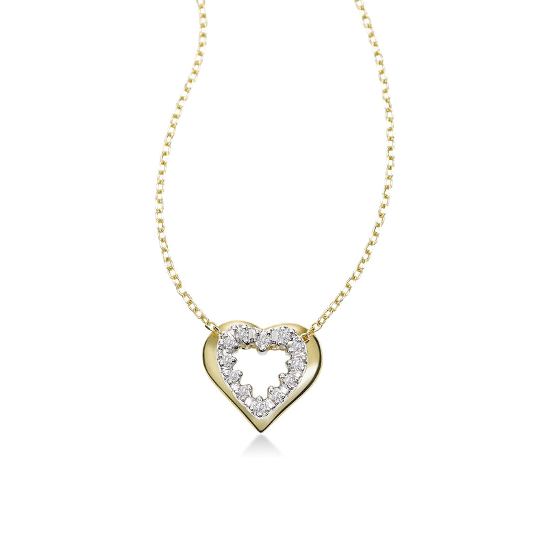 Open Design Diamond Heart Pendant, 14 Karat Gold