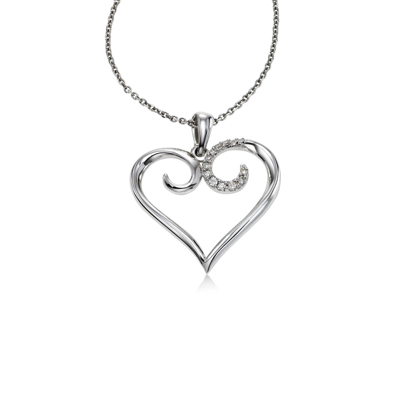 Open Heart Pendant with Diamond Accent, 14K White Gold